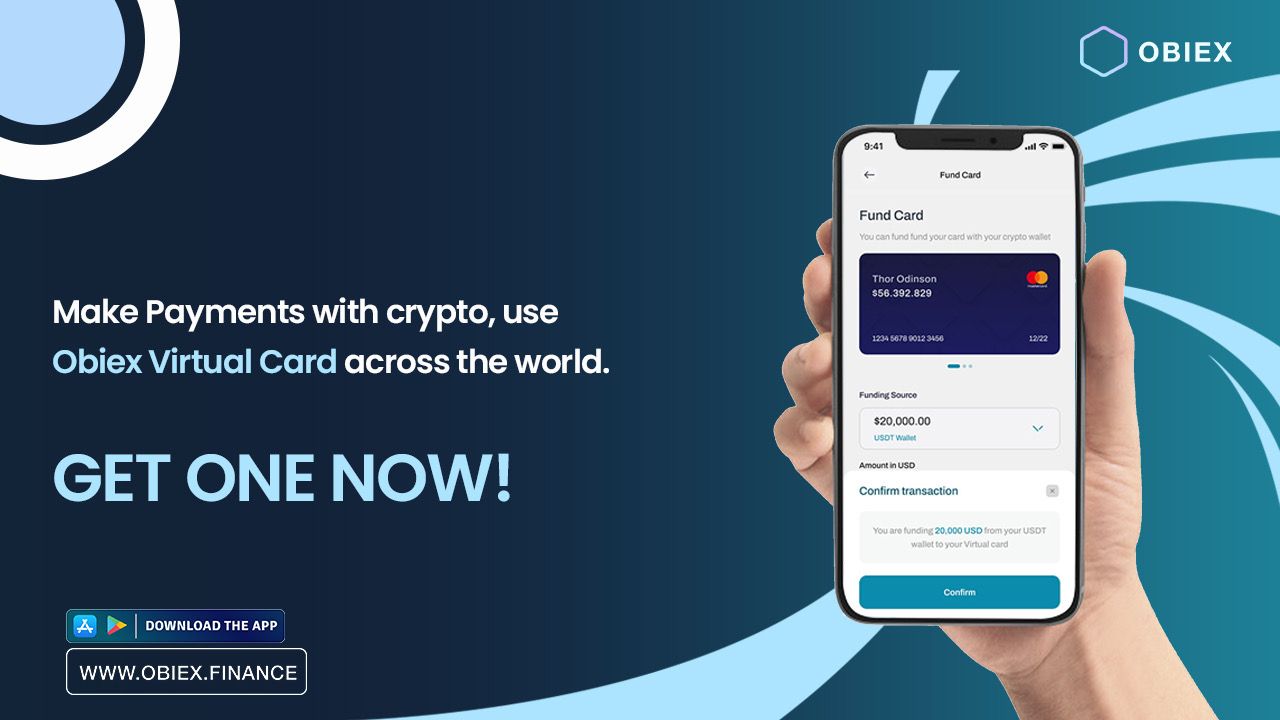 Display of Obiex mastercard on the APP