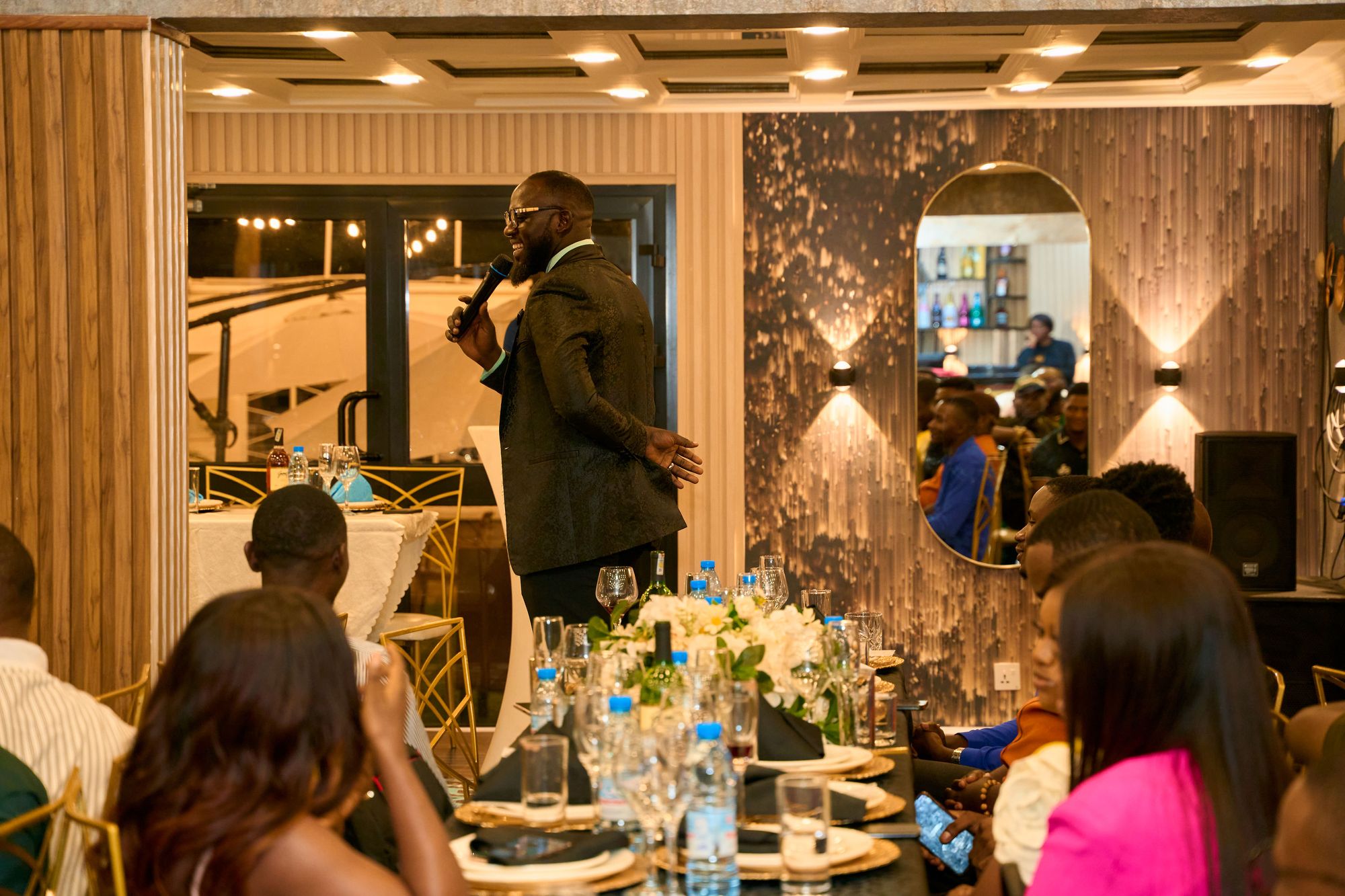 The MC entertaining guests at the Obiex Central