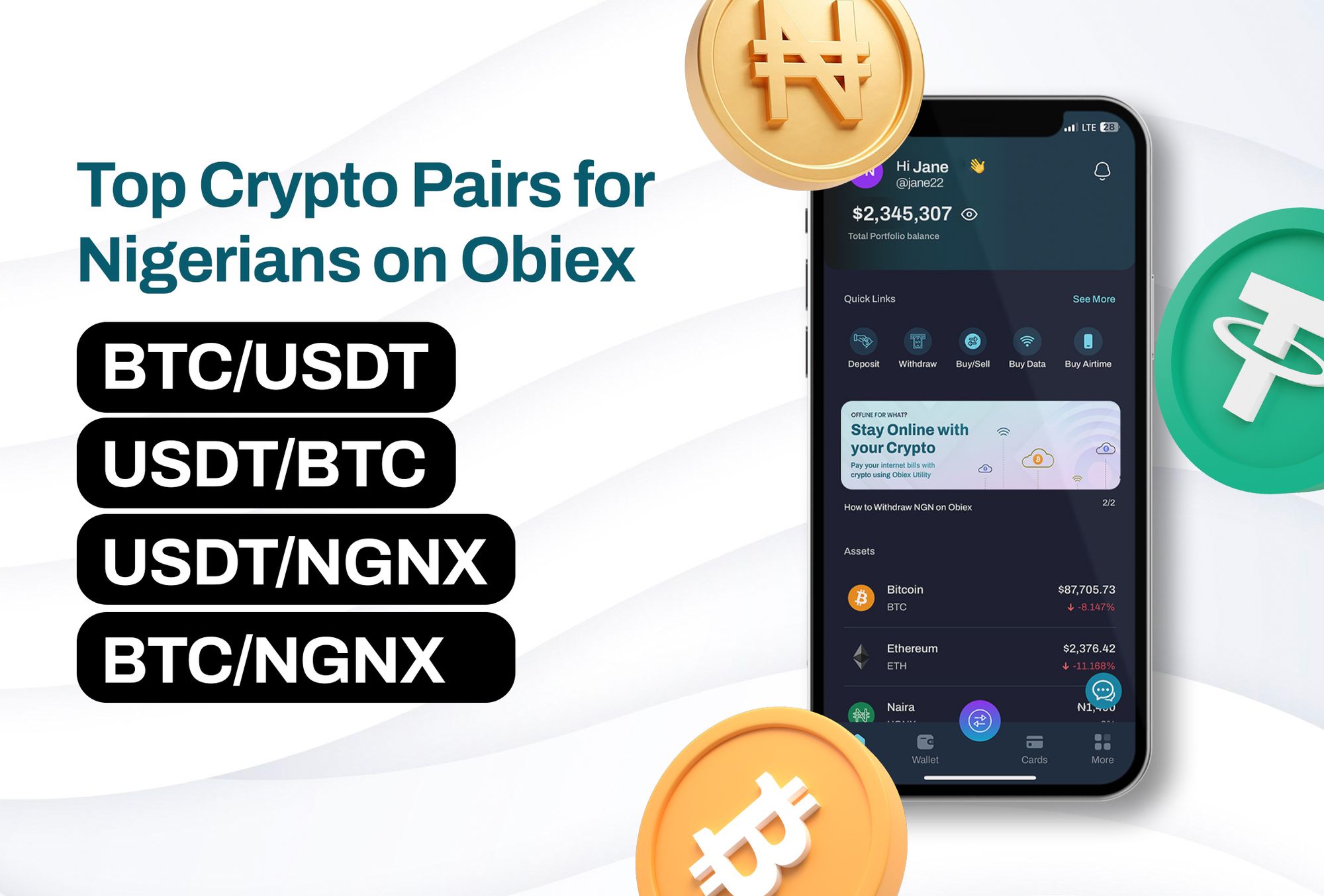 A list of the top performing pairs on Obiex