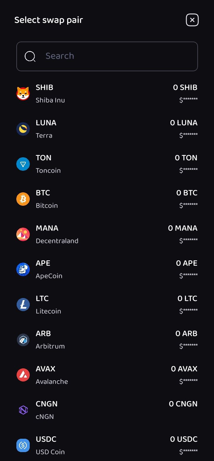 Crypto Selection Page