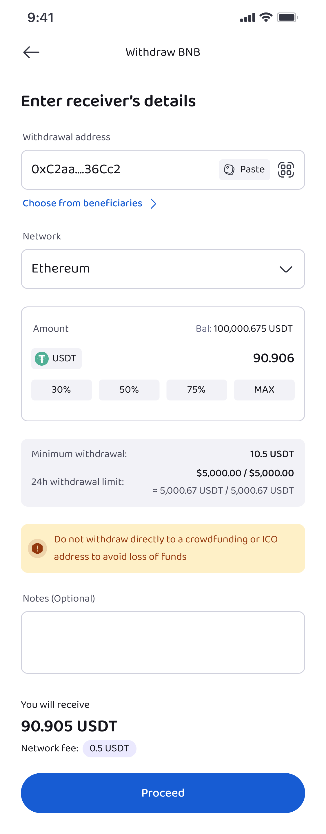 USDT Withdrawal Details