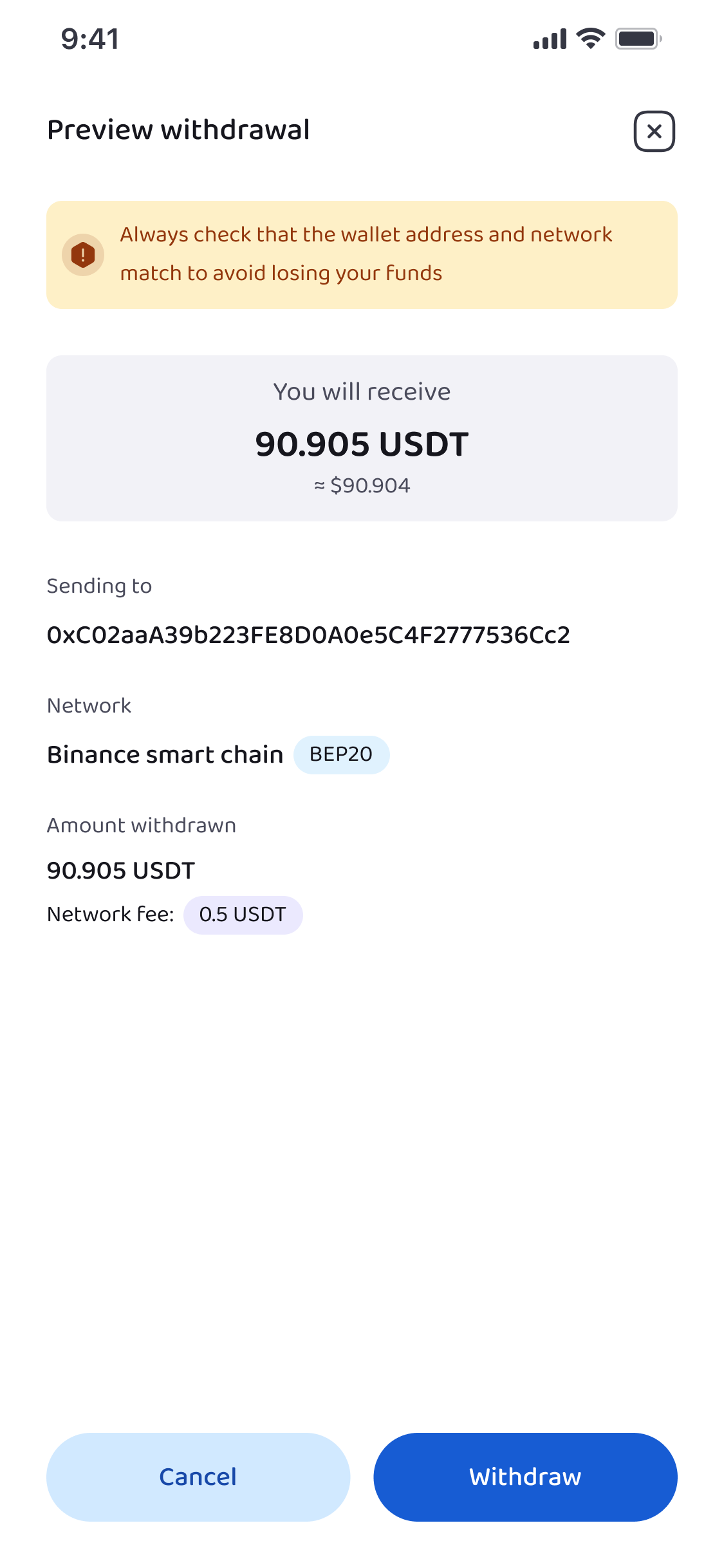Withdrawal Preview Page