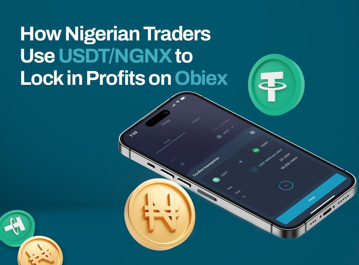 Mobile phone showing USDT/NGNX swap on Obiex